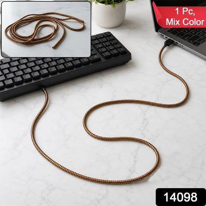 Assortment of spiral cable protector sleeves in various vibrant colours.